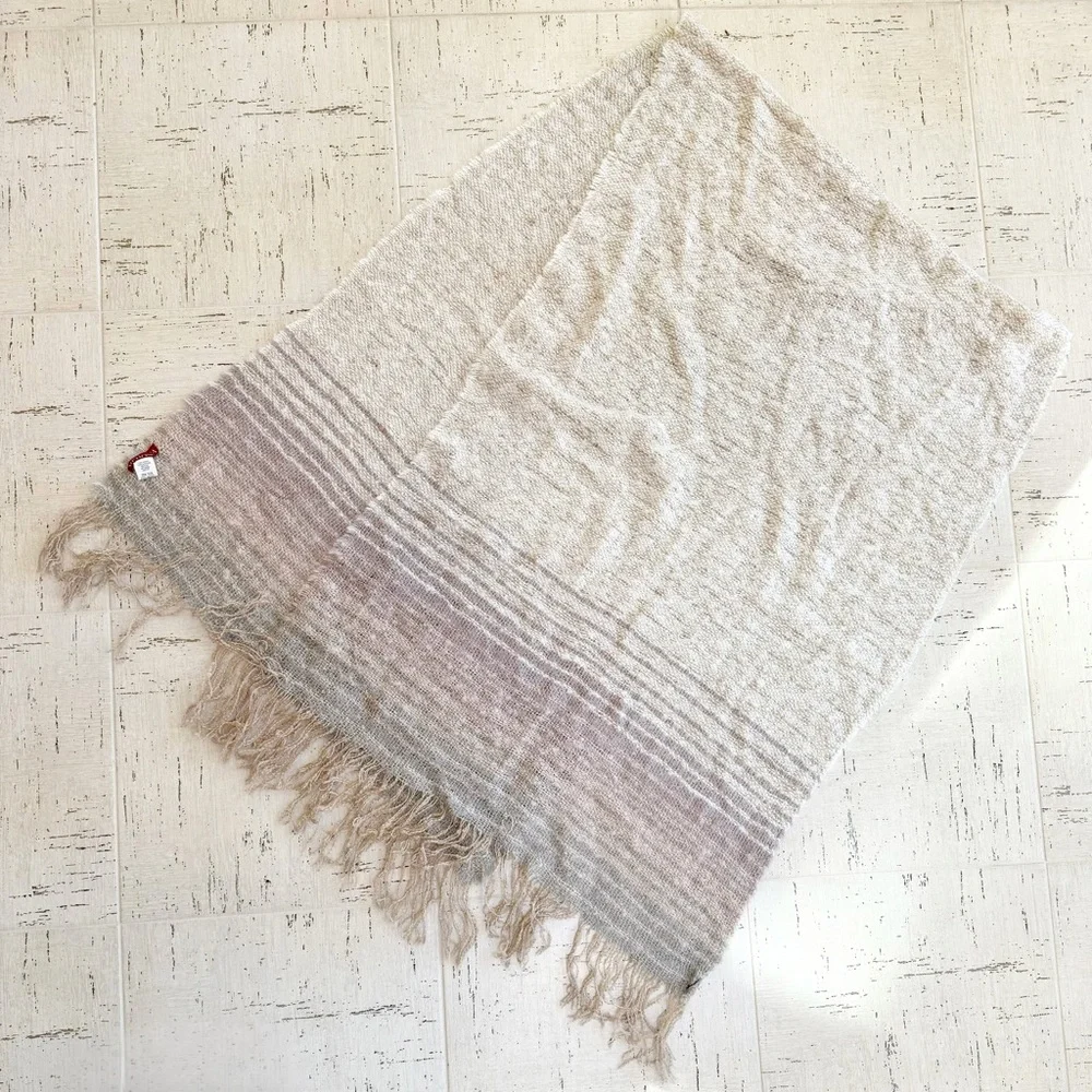 Vintage Merona Large Fringed Ombré Striped Pastel Blanket Scarf Beige Gray Tan